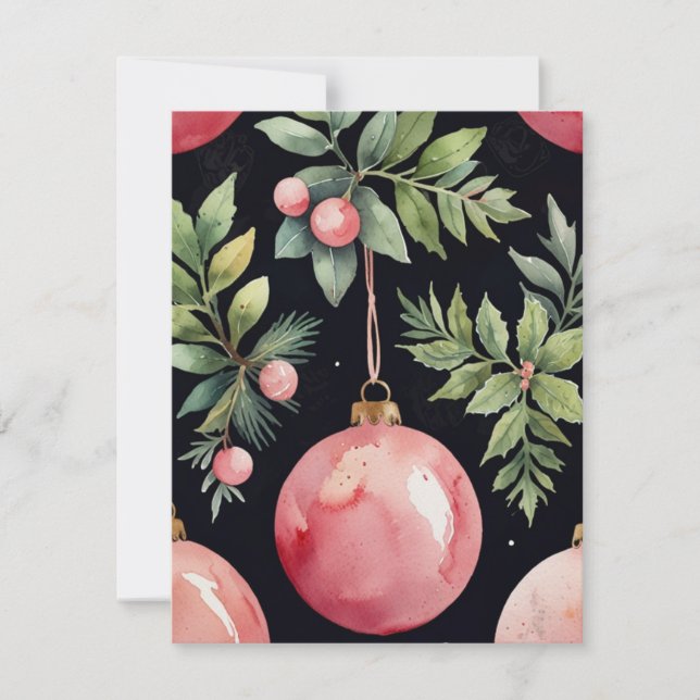 Elegante Wasserfarbe Rosa Grüne Baubel Weihnachten (Vorderseite)