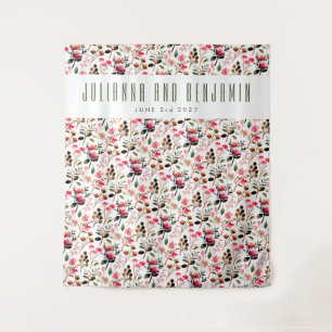 Elegante Wasserfarbe Rosa Grüne Gewohnte Hochzeit Wandteppich