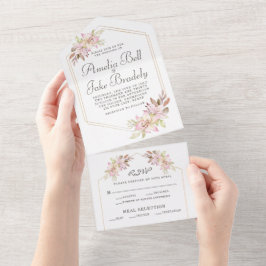 Elegante Wasserfarbe Rosa Lilien Hochzeit All In One Einladung