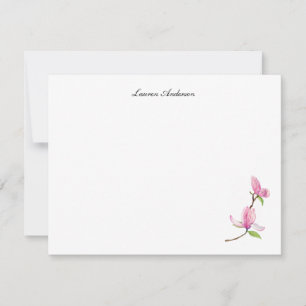 Elegante Wasserfarbe Rosa Magnolienblüten-Flat Mitteilungskarte