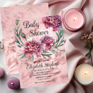 Elegante Wasserfarbe Rosa Nelken Baby Shower Einladung