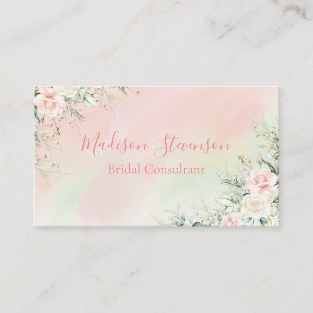 Elegante Wasserfarbe Rosa Personalisiert Girly Visitenkarte (Vorderseite)