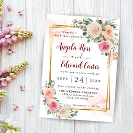 Elegante Wasserfarbe Rosen Einladung Hochzeit