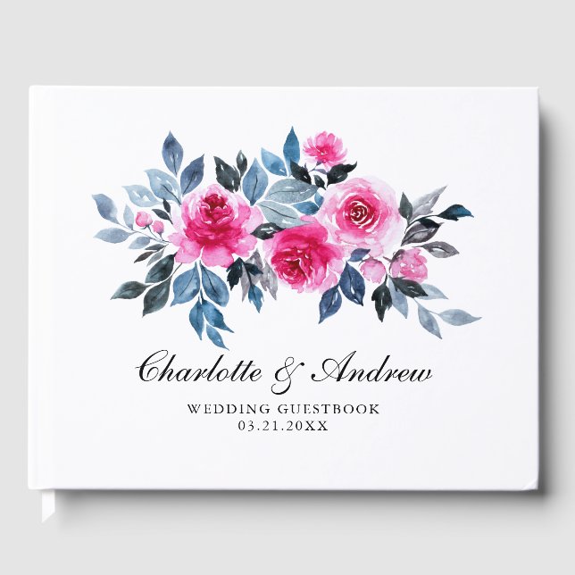 Elegante Wasserfarbe Rosen Hochzeit Gästebuch (Vorderseite)