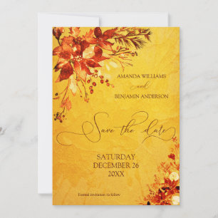 Elegante Wasserfarbe Rot und Gold Poinsettia Hochz Save The Date