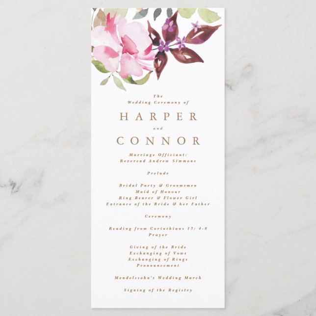 Elegante Wasserfarbe Schöne Hochzeit Programm (Vorderseite)