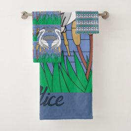 Elegante Wasserfarbe Schwänze Naturgrafik Badhandtuch Set