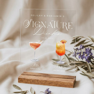 Elegante Wasserfarbe Sein-Ihr-Signature-Drink-Hoch Acrylschild