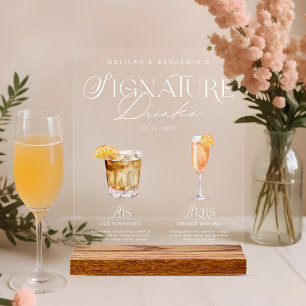 Elegante Wasserfarbe Seine Signature Drink Hochzei Acrylschild