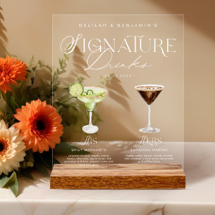 Elegante Wasserfarbe Seine Signature Drink Hochzei Acrylschild