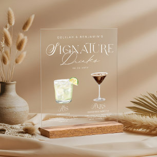 Elegante Wasserfarbe Seine Signature Drink Hochzei Acrylschild