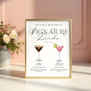 Elegante Wasserfarbe Seine Signature Drink Hochzei Poster