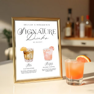 Elegante Wasserfarbe Seine Signature Drink Hochzei Poster