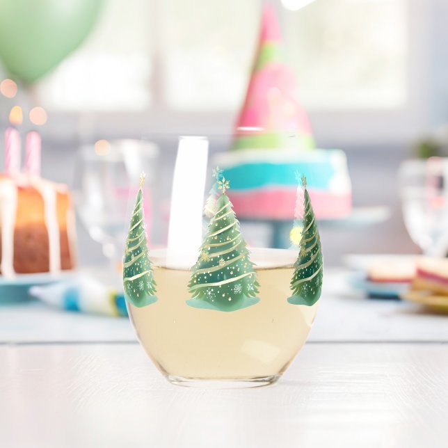 Elegante Wasserfarbe Snowflake Frohe Weihnachtsbau Weinglas Ohne Stiel (Insitu (Geburtstag))