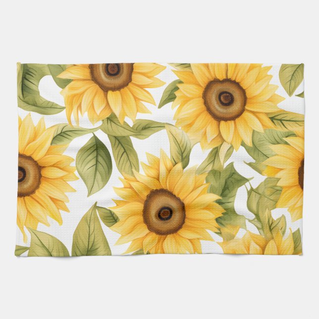 Elegante Wasserfarbe Sonnenblume Geschirrtuch (Horizontal)