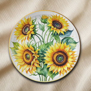 Elegante Wasserfarbe Sonnenblume Pappteller