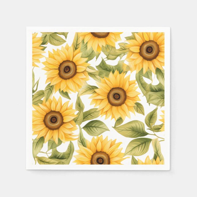 Elegante Wasserfarbe Sonnenblume Serviette (Vorderseite)