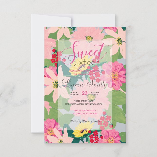 Elegante Wasserfarbe Sonnenblumen Blush Bloral Gra Einladung (Vorderseite)