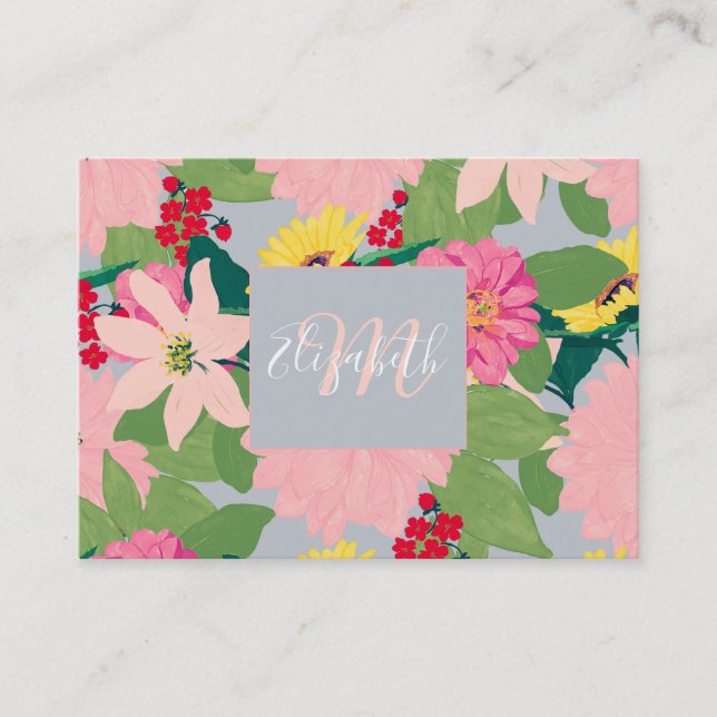 Elegante Wasserfarbe Sonnenblumen Blush Bloral Gra Visitenkarte (Vorderseite)