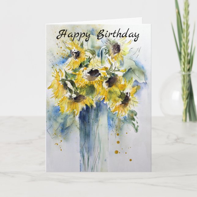 Elegante Wasserfarbe Sonnenblumen Happy Birthday Karte (Vorderseite)