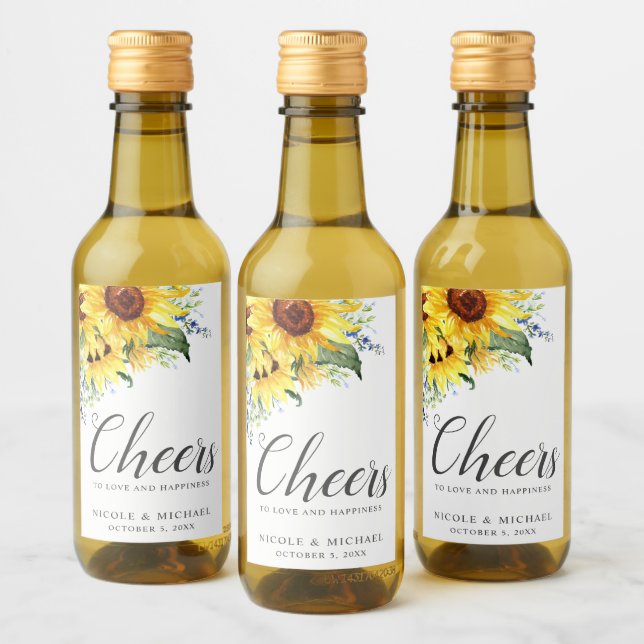 Elegante Wasserfarbe Sonnenblumen Personalisiert H Weinetikett (Flaschen)
