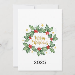 Elegante Wasserfarbe-Stechpalme Frohe Weihnachten Einladung