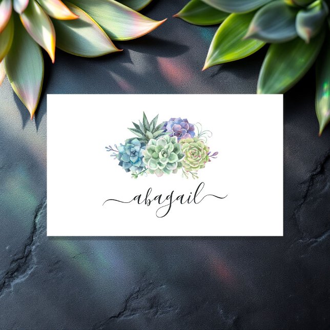 Elegante Wasserfarbe Sukkulente Beruflich Visitenkarte (Elegant Watercolor Succulent Floral Professional Business Card)