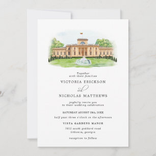 Elegante Wasserfarbe Trakų Vokė Manor Hochzeit Einladung