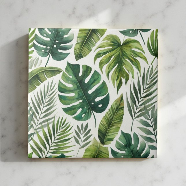 Elegante Wasserfarbe Tropische grüne botanische Fl Fliese (Von Creator hochgeladen)
