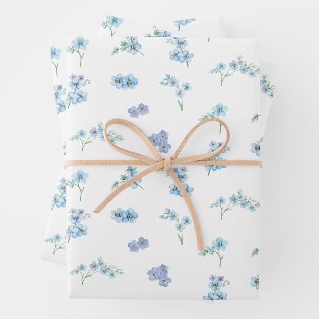 Elegante Wasserfarbe Vergiss mich nicht Blume Geschenkpapier Set (Beispiel)
