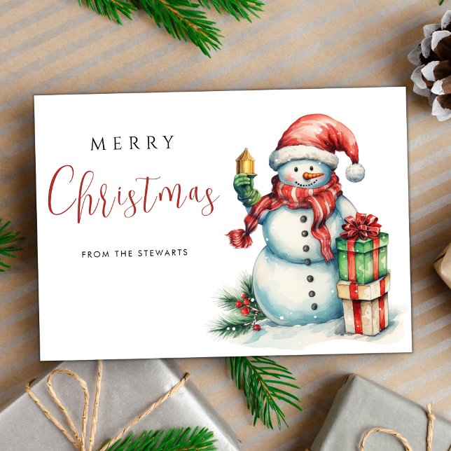 Elegante Wasserfarbe Weihnachten Niedlich Snowman  Karte (Von Creator hochgeladen)