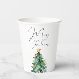 Elegante Wasserfarbe Weihnachtsbaum Frohe Weihnach Pappbecher