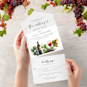 Elegante Wasserfarbe Weinberg Monogramm Hochzeit All In One Einladung