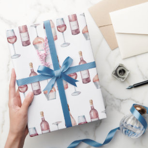 Elegante Wasserfarbe-Weinflaschen Rosé Pink Geschenkpapier