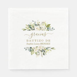 Elegante Wasserfarbe Weiße Blume Spanisch Bautizo Serviette