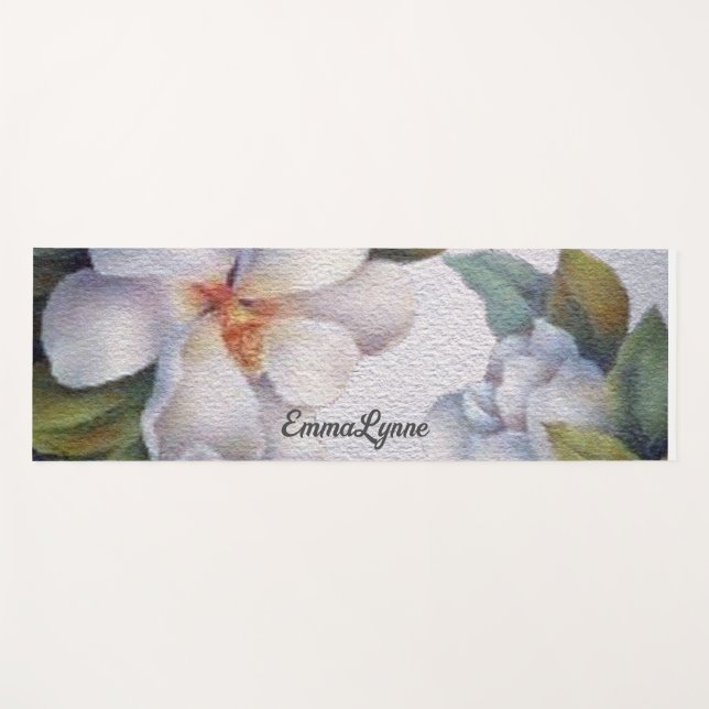 Elegante Wasserfarbe Weißer Magnolia Blume Ihr Nam Yogamatte (Vorderseite (Horizontal))