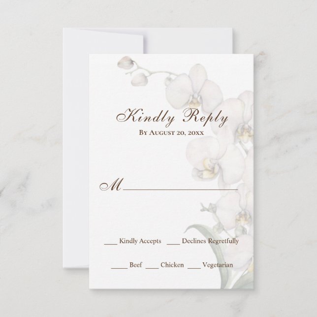 Elegante Wasserfarbe Weißer Orchideen Hochzeit RSVP Karte (Vorderseite)