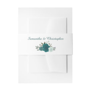 Elegante Wasserfarben Aquamarines Aqua Rose Hochze Einladungsbanderole
