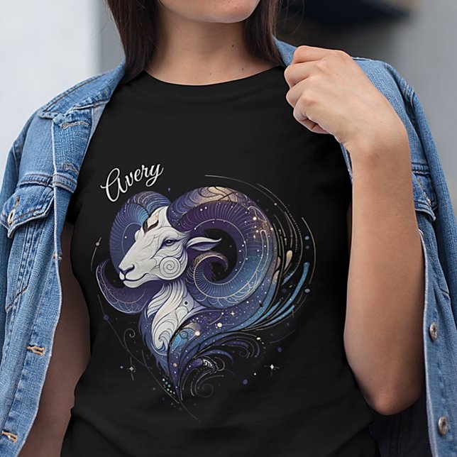 Elegante Wasserfarben Aries Zodiac Custom T-Shirt (Von Creator hochgeladen)