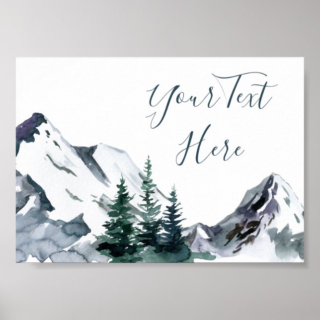 Elegante Wasserfarben Berge Forest Landschaft Pos Poster (Vorne)