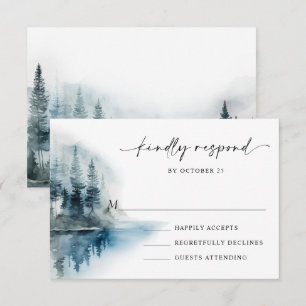 Elegante Wasserfarben Berge Wald Hochzeit RSVP Karte