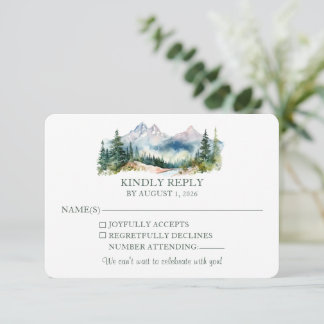 Elegante Wasserfarben-Berghochzeit RSVP Karte