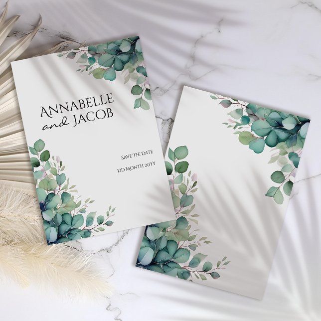 Elegante Wasserfarben-Blätter Save the Date Karte (Von Creator hochgeladen)