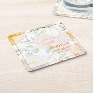 Elegante Wasserfarben-Blumen-Brautparty Rechteckiger Pappuntersetzer