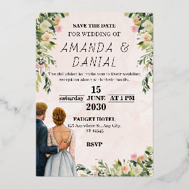 Elegante Wasserfarben-Blumen-Hochzeitseinladung Folieneinladung