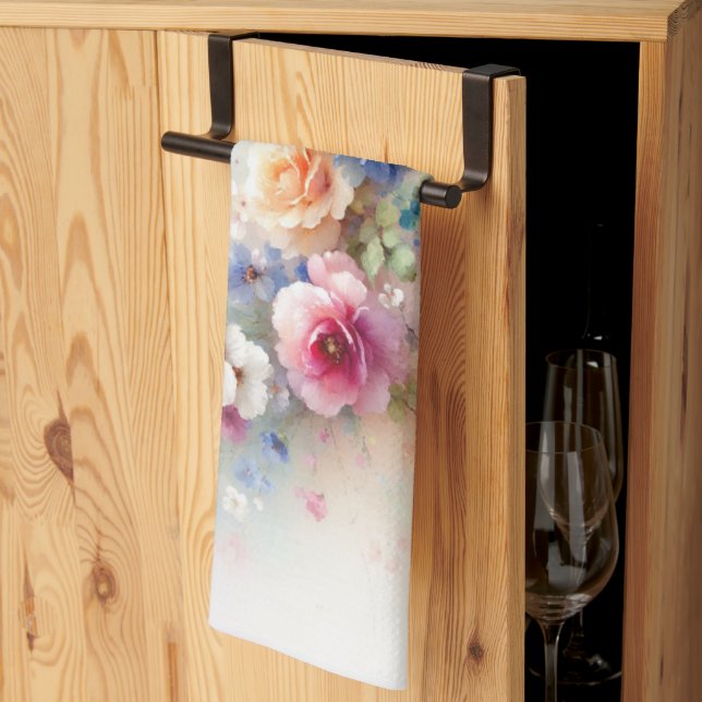 Elegante Wasserfarben-Blumen-Malvorlage Geschirrtuch (Drittel gefaltet)