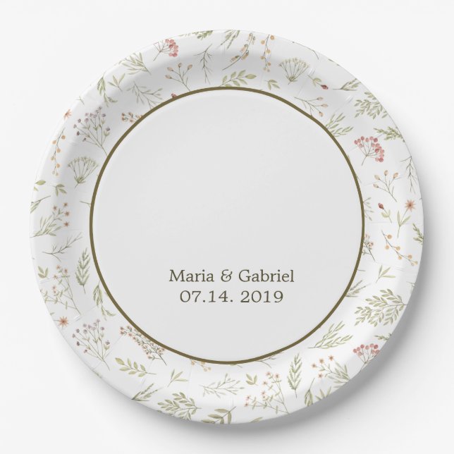 Elegante Wasserfarben Blumen Pappteller (Vorderseite)