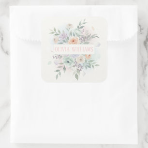 Elegante Wasserfarben-Blumen  Quadratischer Aufkleber