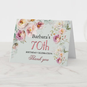 Elegante Wasserfarben-Blumenparty zum 70. Geburtst Dankeskarte