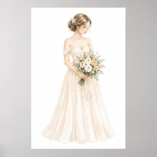 Elegante Wasserfarben-Braut-Illustration Poster